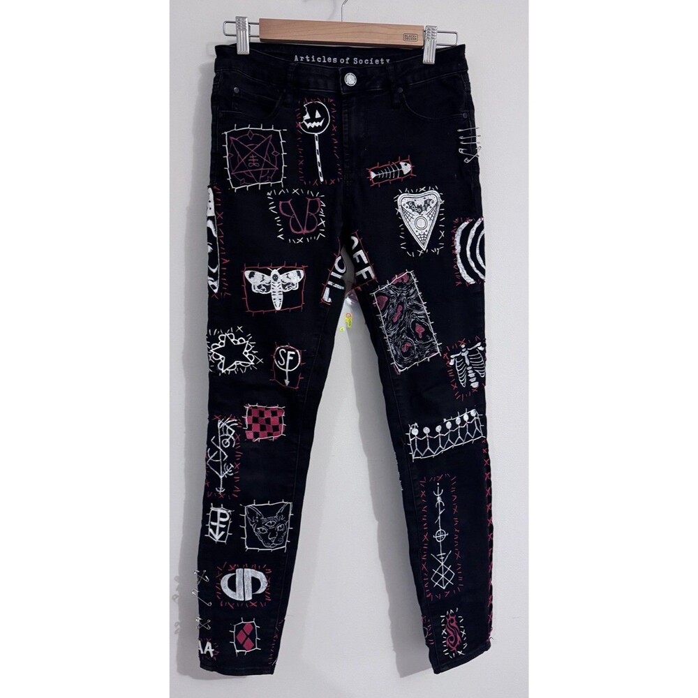 Women’s Crust Patch Black Jeans. 27. Jack Skillington,Trans Lives Moto Punk OOAK